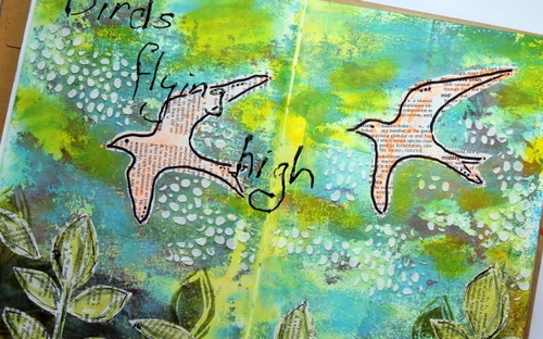 Art journal page using Gelli print as starting point.